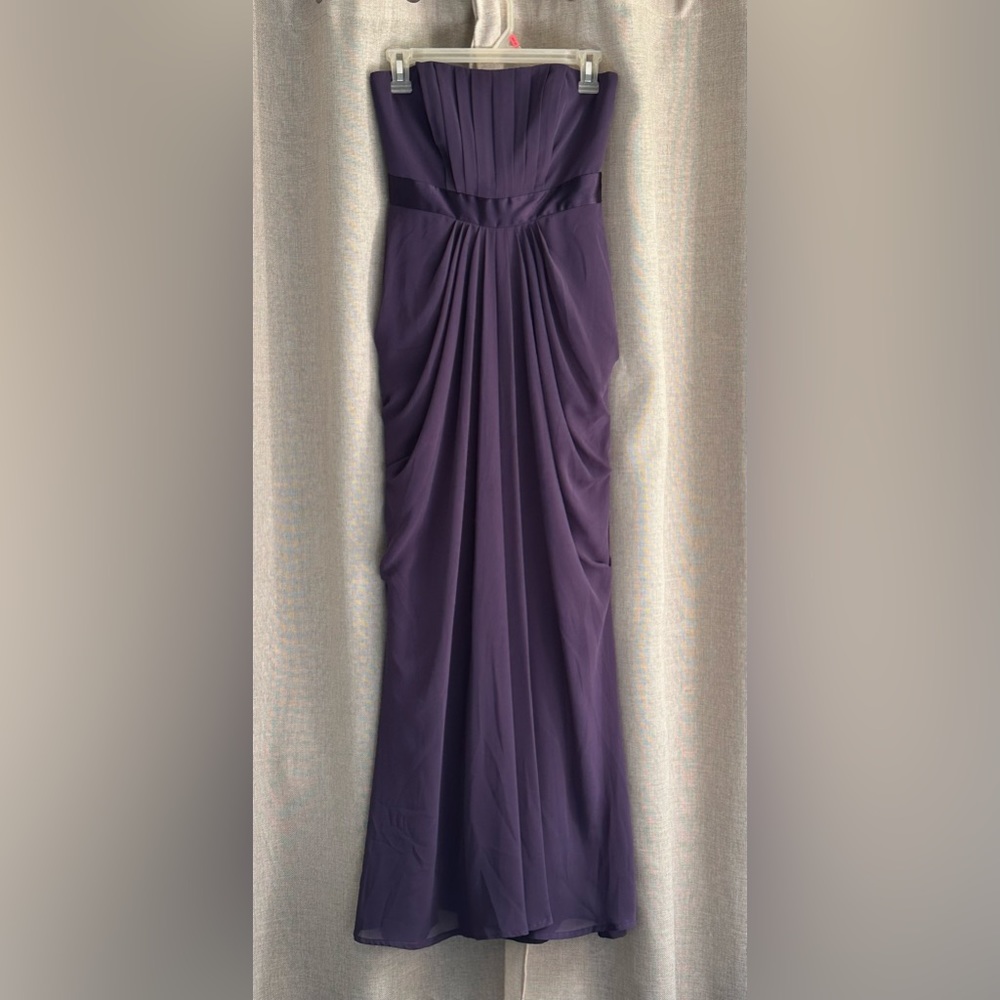 David’s Bridal•strapless pin-tuck gown•size 2P•polyester•lined•dusty plum/purple - Picture 2 of 12